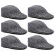 6x Mens Herringbone Driving Cabbie Flat Cap Bulk Pack - Grey (Gatsby 20s Ivy Newsboy Hat)