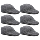 6x Mens Herringbone Driving Cabbie Flat Cap Bulk Pack - Grey (Gatsby 20s Ivy Newsboy Hat)