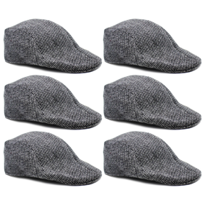 6x Mens Herringbone Driving Cabbie Flat Cap Bulk Pack - Grey (Gatsby 20s Ivy Newsboy Hat)