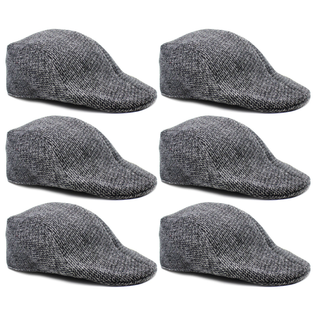 6x Mens Herringbone Driving Cabbie Flat Cap Bulk Pack - Grey (Gatsby 20s Ivy Newsboy Hat)
