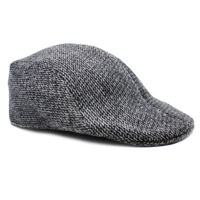 Mens Herringbone Driving Cabbie Flat Cap - Grey (Gatsby 20s Ivy Newsboy Hat)