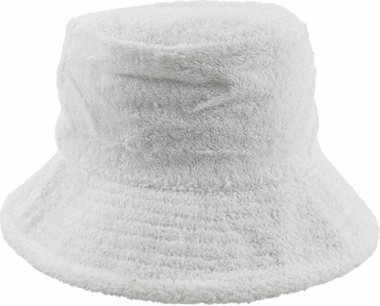 Aussie Terry Towelling Bucket Hat - White (Retro Lad Cap for Fishing/Camping)