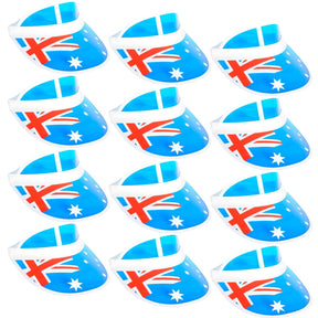 12x Australian Flag Plastic Visors Bulk Pack - Patriotic Sun Hat for Australia Day