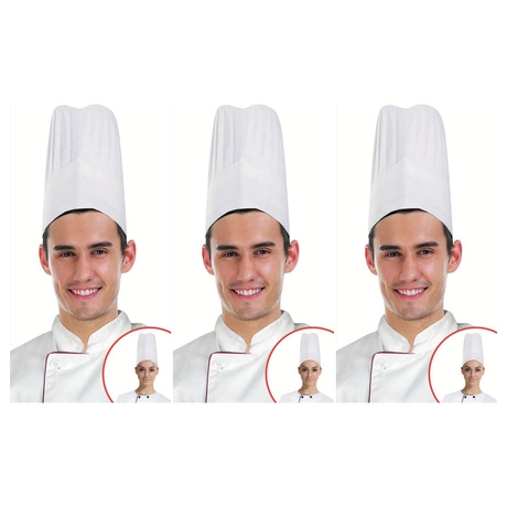 3x White Chef Hat Pack - Kitchen/Baker/BBQ Master Costume (Halloween & Fancy Dress)