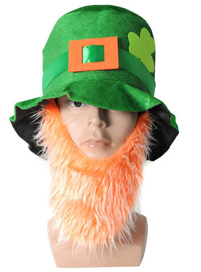 St Patricks Day Green Top Hat w/ Beard - Irish Party/Dress Up