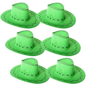 6x Fluro Green Cowboy Hat w/ Adjustable Chin Cord Bulk Pack - Western Costume/Australia Day Party