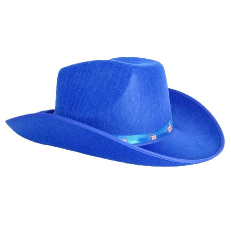 6x Blue Felt Cowboy Hat with Australian Flag Ribbon Bulk Pack - Festival Costume Accessory