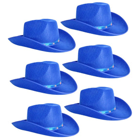 6x Blue Felt Cowboy Hat with Australian Flag Ribbon Bulk Pack - Festival Costume Accessory