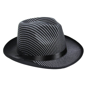 Black 1920s Gangster Pinstripe Trilby Fedora - Halloween Costume & Fancy Dress