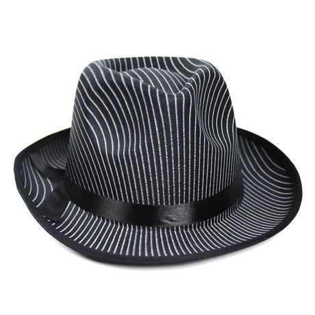 1920s Gangster Pinstripe Trilby Fedora Party Costume Hat in Black