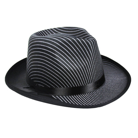 1920s Gangster Pinstripe Trilby Fedora Party Costume Hat in Black