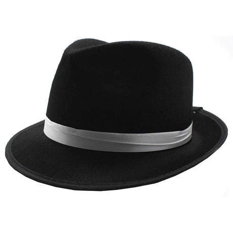 Gangster Party Costume Hat 1920s in Black with White Ribbon