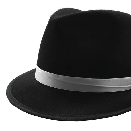 Gangster Party Costume Hat 1920s in Black with White Ribbon