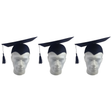 3x Black Graduation Mortar Board Hat Pack - Bachelor/Academic (School/Fancy Dress)