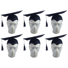 6x Black Graduation Mortar Board Hat Bulk Pack - Bachelor/Academic (School/Fancy Dress)