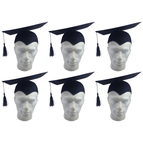 6x Black Graduation Mortar Board Hat Bulk Pack - Bachelor/Academic (School/Fancy Dress)