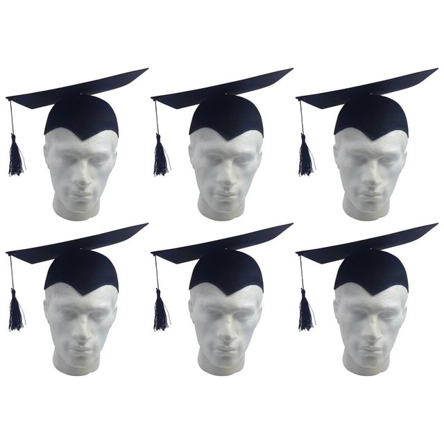 6x Black Graduation Mortar Board Hat Bulk Pack - Bachelor/Academic (School/Fancy Dress)