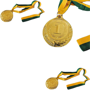 10x Gold Medal with Green/Gold Ribbon Bulk - Sports Day Winners (1st Place)