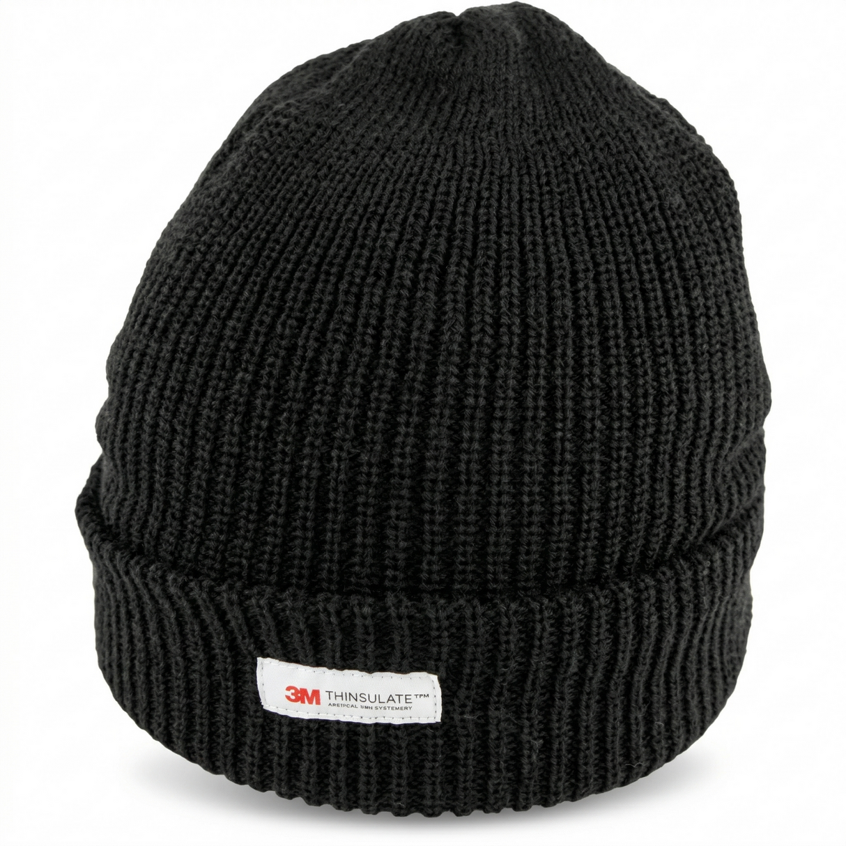Thinsulate Black Acrylic Rib Knit Beanie - Thermal Lined Winter Ski Hat