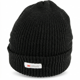 Thinsulate Black Acrylic Rib Knit Beanie - Thermal Lined Winter Ski Hat
