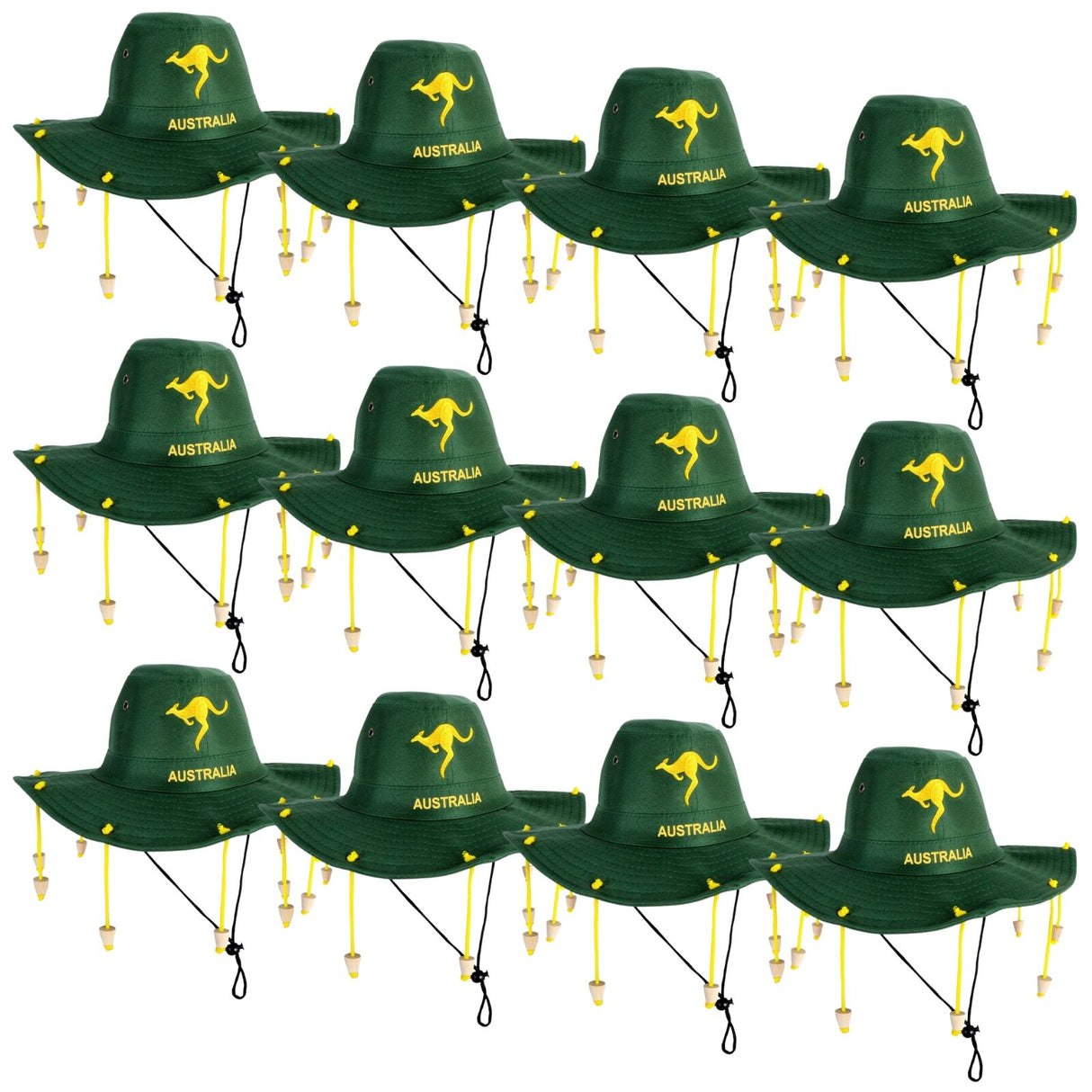 12x Australian Cork Hat Bulk Pack– Green w/ Gold Kangaroo Embroidery