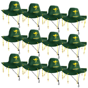 12x Australian Cork Hat Bulk Pack– Green w/ Gold Kangaroo Embroidery