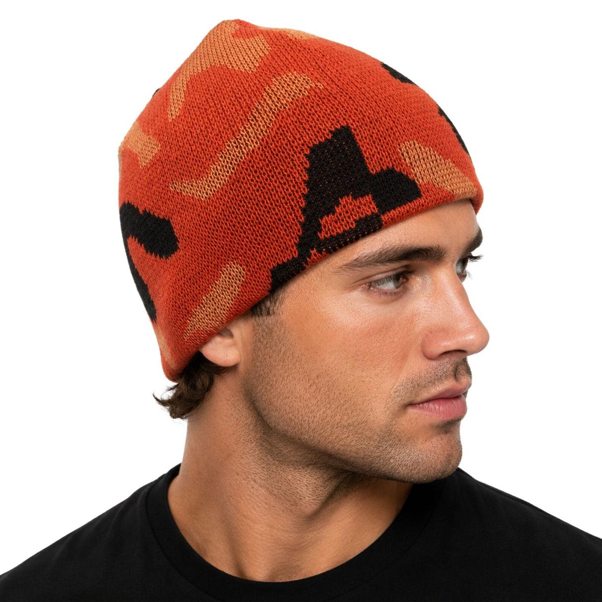 Orange Camo Beanie Hat - Warm Winter Ski Army Camouflage Cap