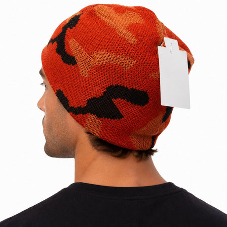 Orange Camo Beanie Hat - Warm Winter Ski Army Camouflage Cap