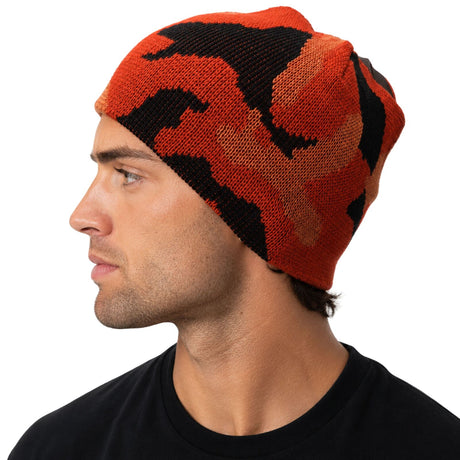 Orange Camo Beanie Hat - Warm Winter Ski Army Camouflage Cap