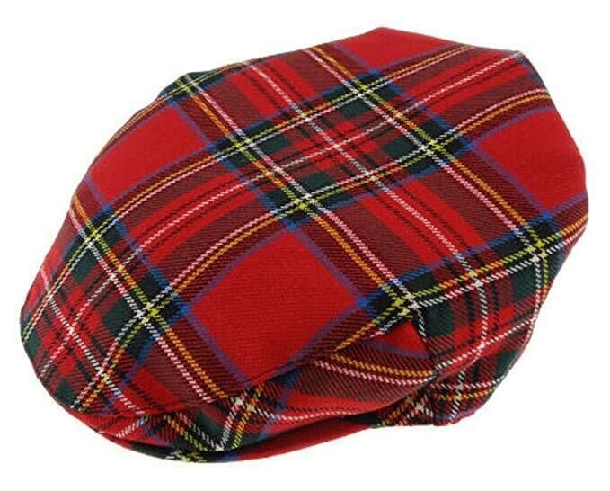 Stratford England Linney Mens Tartan Flat Hat - Royal Stewart (Wool Country Driving Fishing Cap)