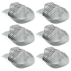 6x Metallic Disco Print Cowboy Hat Bulk Pack - Silver (Western Party Costume & Fancy Dress)