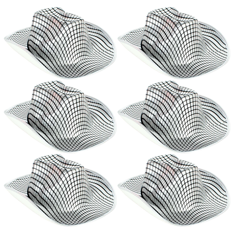 6x Metallic Disco Print Cowboy Hat Bulk Pack - Silver (Western Party Costume & Fancy Dress)