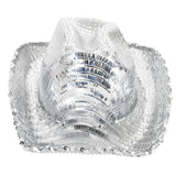Deluxe Sequin Disco Cowboy Costume Party Shiny Hat Western Reflective - Silver