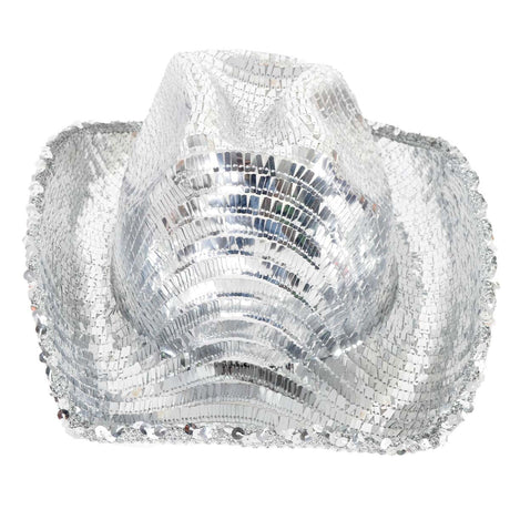 6x Sequin Disco Cowboy Hat Bulk Pack - Silver (Shiny Western Party Costume & Fancy Dress)