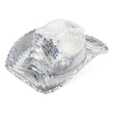 Deluxe Sequin Disco Cowboy Costume Party Shiny Hat Western Reflective - Silver