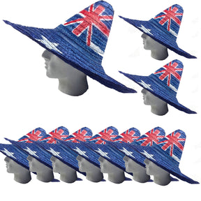 10x Australian Flag Mexican Sombrero Hat Bulk - Aussie Party Costume (55cm)