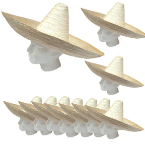 10x Beige Mexican Sombrero Hat Bulk - Straw Cap Costume for Fancy Dress Party