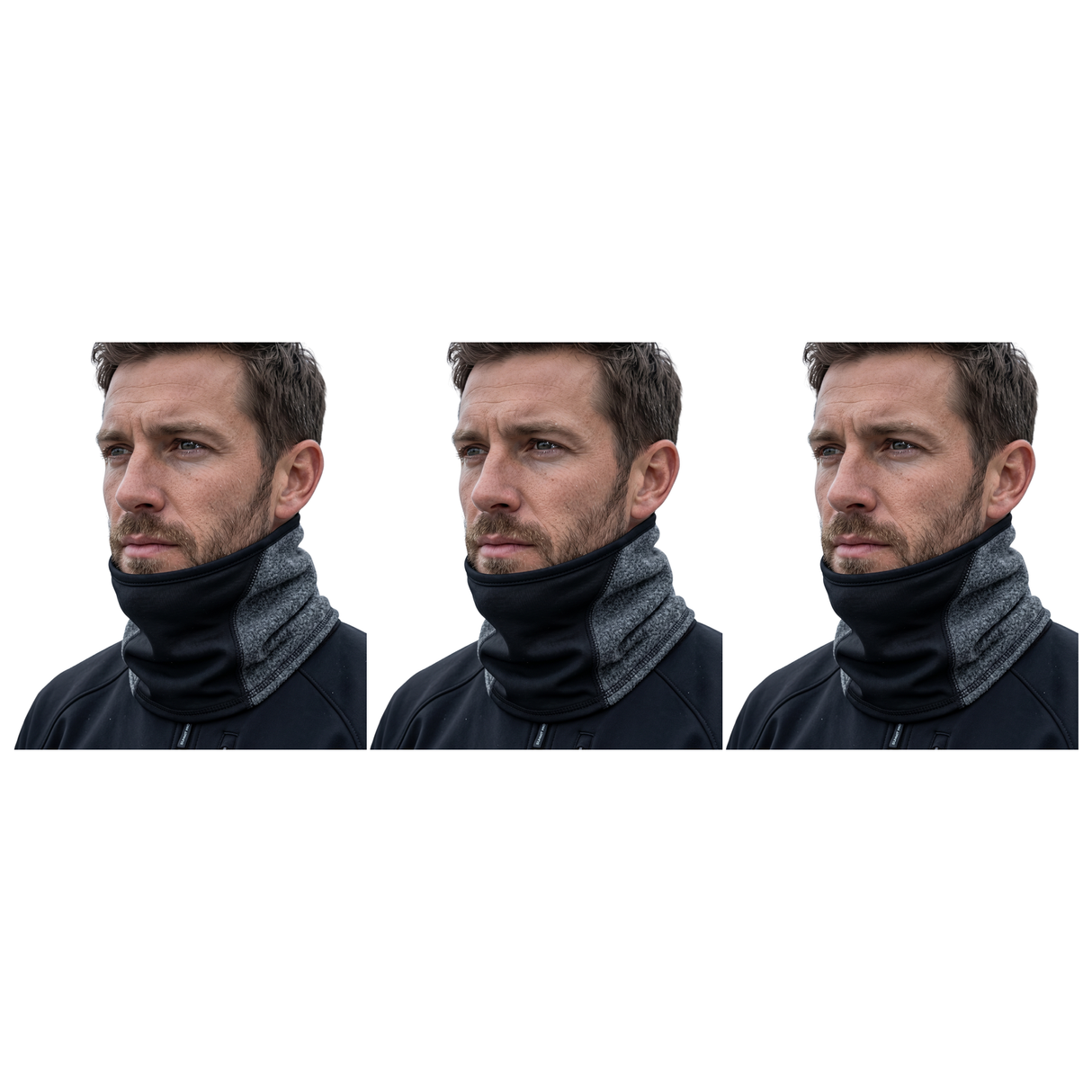 3x Breathable Fleece/Spandex Face & Neck Warmer Pack - Charcoal (Winter Scarf)