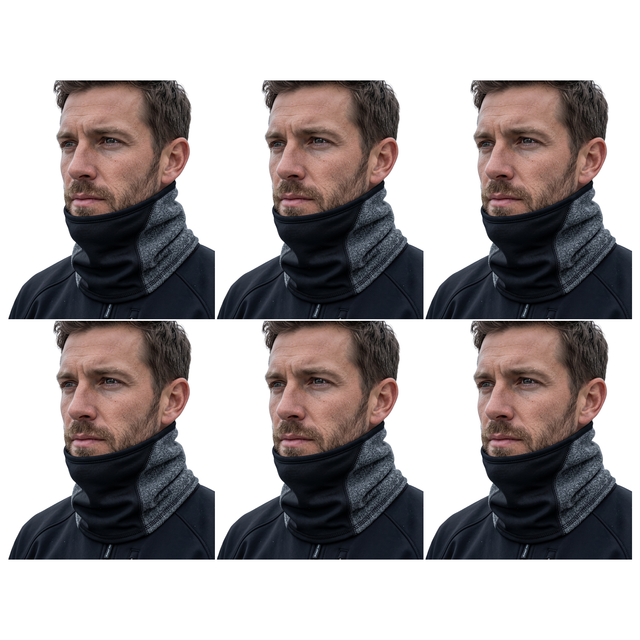 6x Breathable Fleece/Spandex Face & Neck Warmer Bulk Pack - Charcoal (Winter Scarf)