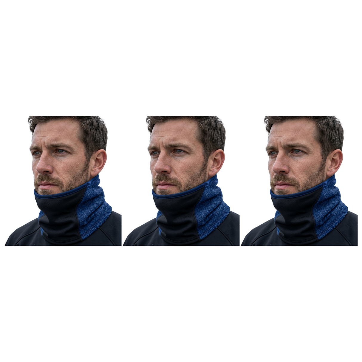 3x Breathable Fleece/Spandex Face & Neck Warmer Pack - Navy Blue (Winter Scarf)