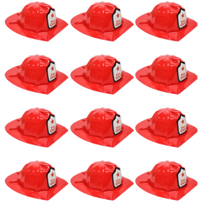 12x Kids Red Fireman Hat w/ Fire Chief Shield Badge Bulk Pack - Halloween Dress Up/Party Costume