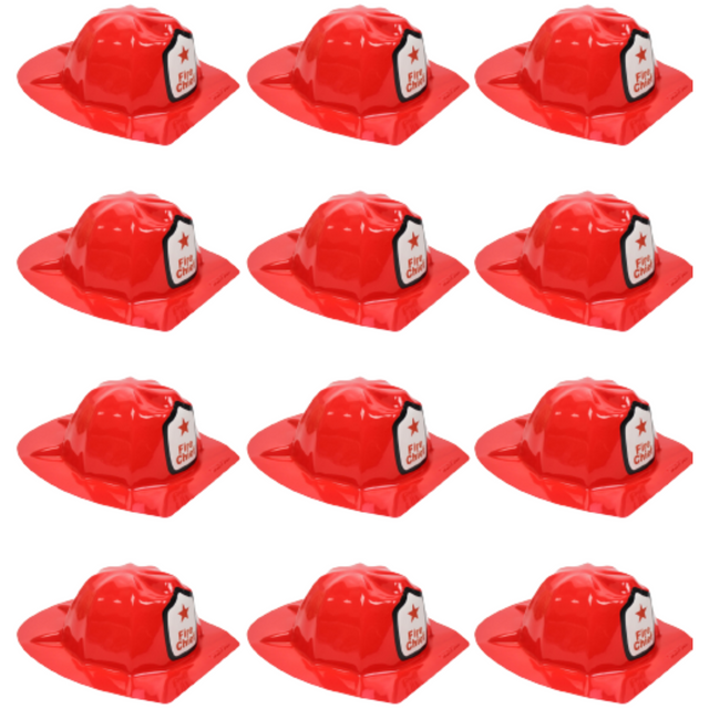 12x Kids Red Fireman Hat w/ Fire Chief Shield Badge Bulk Pack - Halloween Dress Up/Party Costume