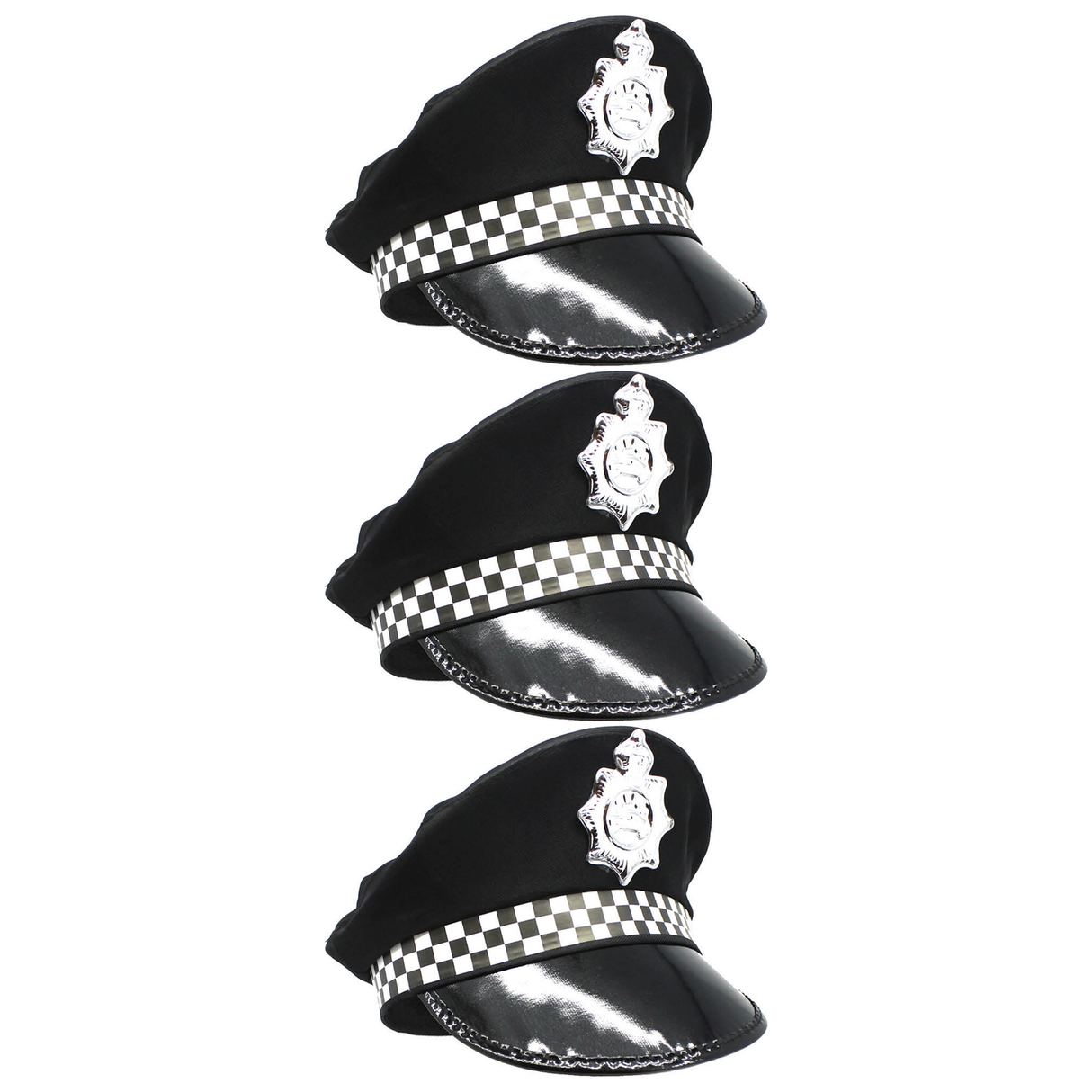 3x Black Police Officer/Pilot Cap Pack - Cop Costume (Book Week & Halloween Fancy Dress)