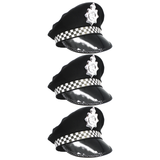 3x Black Police Officer/Pilot Cap Pack - Cop Costume (Book Week & Halloween Fancy Dress)