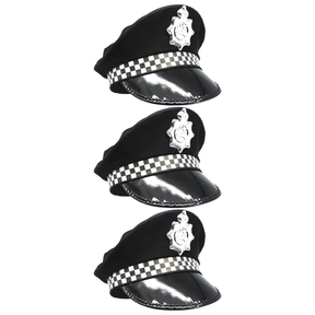 3x Black Police Officer/Pilot Cap Pack - Cop Costume (Book Week & Halloween Fancy Dress)