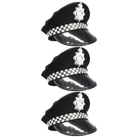 3x Black Police Officer/Pilot Cap Pack - Cop Costume (Book Week & Halloween Fancy Dress)