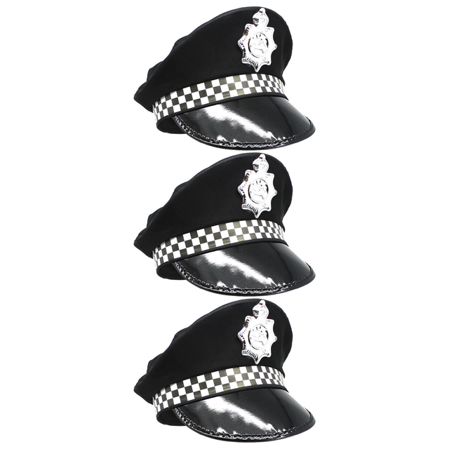 3x Black Police Officer/Pilot Cap Pack - Cop Costume (Book Week & Halloween Fancy Dress)