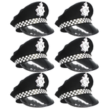 6x Black Police Officer/Pilot Cap Bulk Pack - Cop Costume (Book Week & Halloween Fancy Dress)