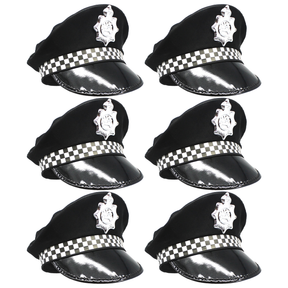 6x Black Police Officer/Pilot Cap Bulk Pack - Cop Costume (Book Week & Halloween Fancy Dress)