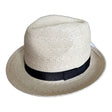 Mens Paper Straw Trilby Hat - Natural & Black - M